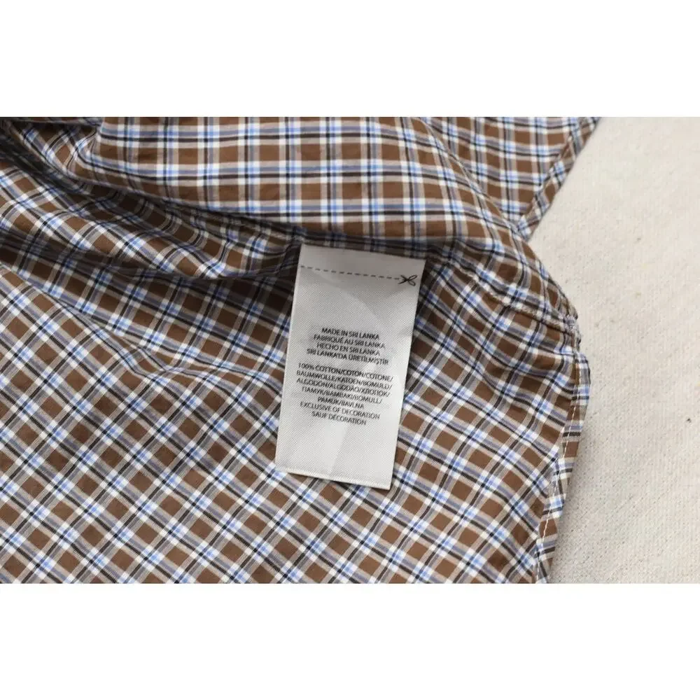 Polo Ralph Lauren Shirt 3XB Brown Blue Plaid Check 100% Cotton Stretch Long Slee
